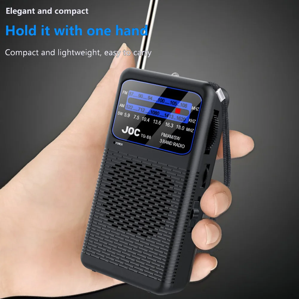 Portable FM/AM/SW Radio Battery FM Receiver Excellent Reception Clear Speaker With 3.5mm Headphone Jack LED Lighting For Elderly