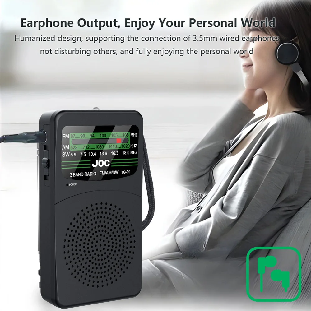 Portable FM/AM/SW Radio Battery FM Receiver Excellent Reception Clear Speaker With 3.5mm Headphone Jack LED Lighting For Elderly