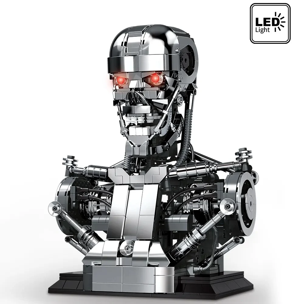 1469PCS Mecha Skull Skeleton Robot Building Blocks Movie T800 Bust Figures Model Desktop Ornament Construction Bricks Toys Gift