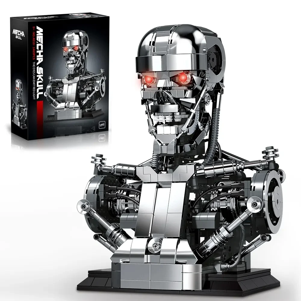 1469PCS Mecha Skull Skeleton Robot Building Blocks Movie T800 Bust Figures Model Desktop Ornament Construction Bricks Toys Gift