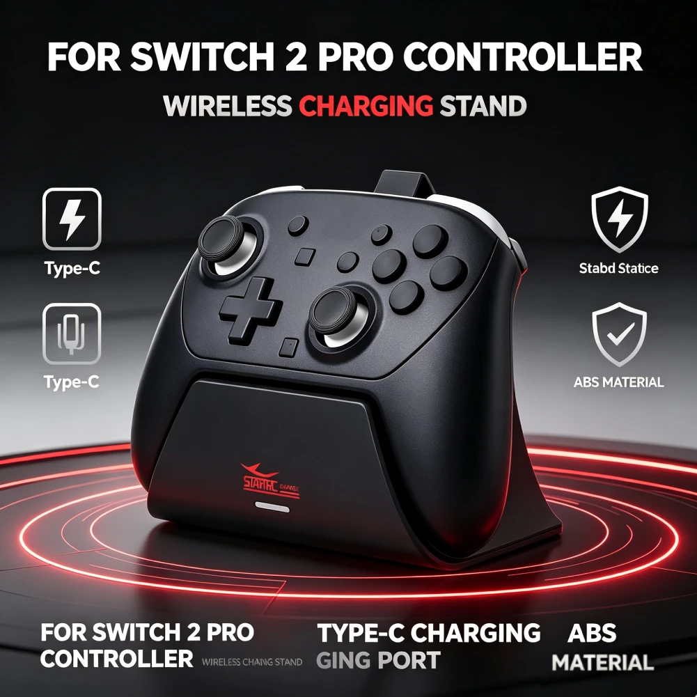 Gamepad Charger Dock Compatible for Switch 2 Pro Controller Controller Charging Dock Charging Stand W/ LED Indicator & Adapter