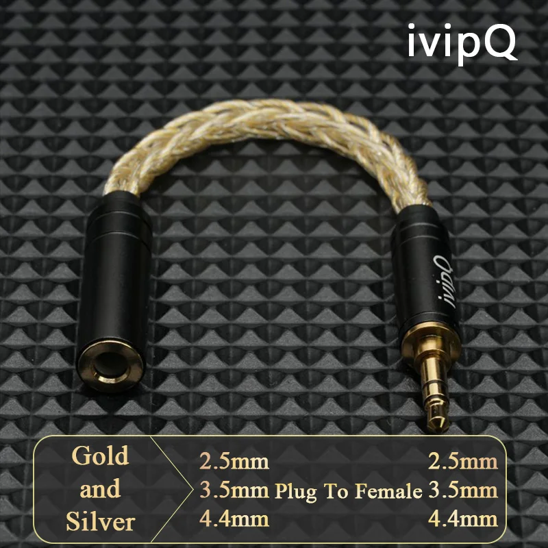 IvipQ Adapter Cable 2.5/3.5/4.4mm Male To 2.5/3.5/4.4mm Female Male to Male 8 Core Gold+Silver Balanced Audio Conversion Cable