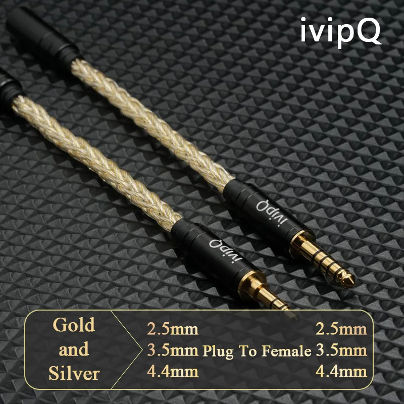IvipQ Adapter Cable 2.5/3.5/4.4mm Male To 2.5/3.5/4.4mm Female Male to Male 8 Core Gold+Silver Balanced Audio Conversion Cable
