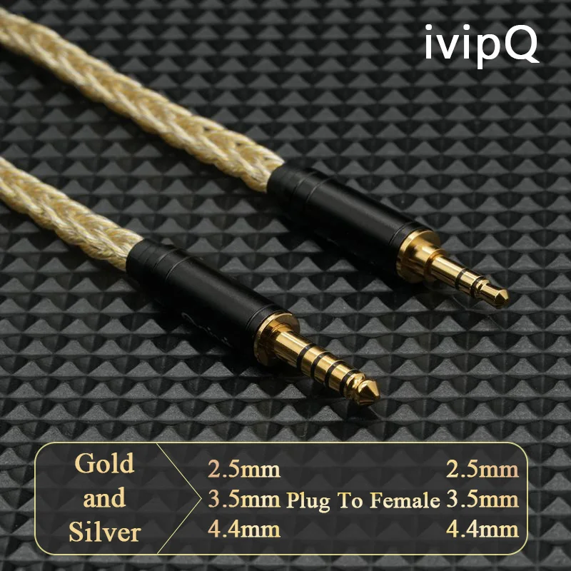 IvipQ Adapter Cable 2.5/3.5/4.4mm Male To 2.5/3.5/4.4mm Female Male to Male 8 Core Gold+Silver Balanced Audio Conversion Cable