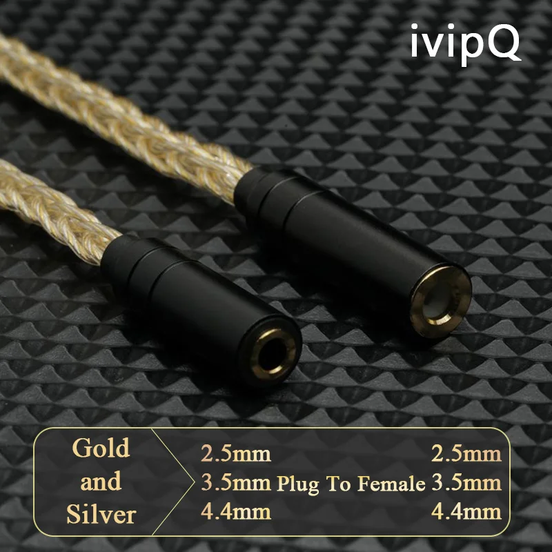 IvipQ Adapter Cable 2.5/3.5/4.4mm Male To 2.5/3.5/4.4mm Female Male to Male 8 Core Gold+Silver Balanced Audio Conversion Cable