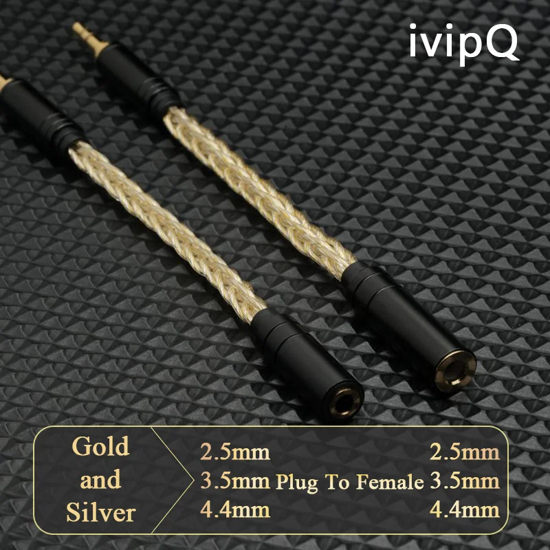 IvipQ Adapter Cable 2.5/3.5/4.4mm Male To 2.5/3.5/4.4mm Female Male to Male 8 Core Gold+Silver Balanced Audio Conversion Cable