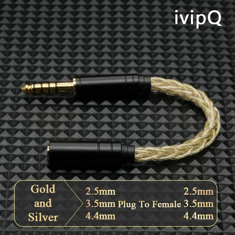 IvipQ Adapter Cable 2.5/3.5/4.4mm Male To 2.5/3.5/4.4mm Female Male to Male 8 Core Gold+Silver Balanced Audio Conversion Cable