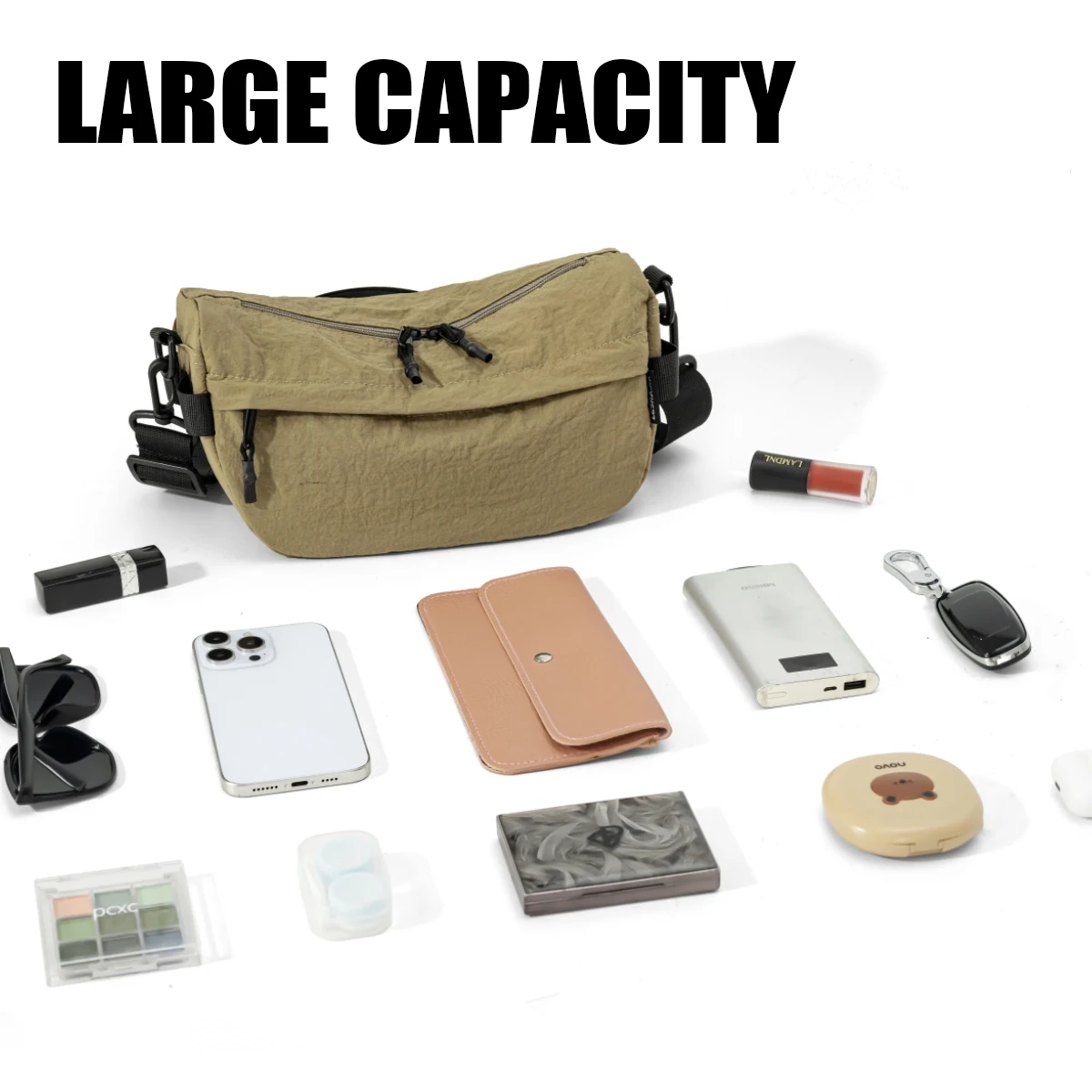 Japanese-Style Waterproof Lightweight Nylon Crossbody Small Bag, Casual Multi-Pocket Unisex Phone Bag, Trendy Small Square Bag for Hiking and Shopping