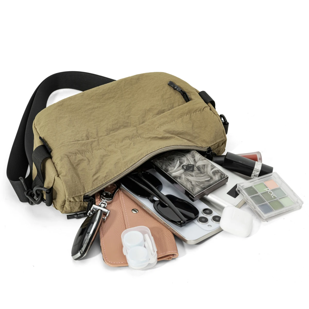 Japanese-Style Waterproof Lightweight Nylon Crossbody Small Bag, Casual Multi-Pocket Unisex Phone Bag, Trendy Small Square Bag for Hiking and Shopping