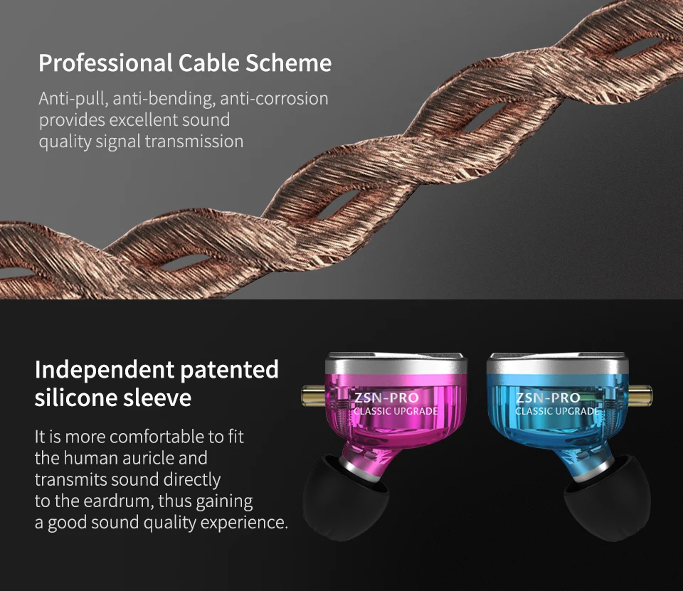 KZ ZSN Pro In Ear Earphones Hybrid technology 1BA+1DD HIFI Bass Metal Earbuds Sport Noise Cancelling Headset Monitor
