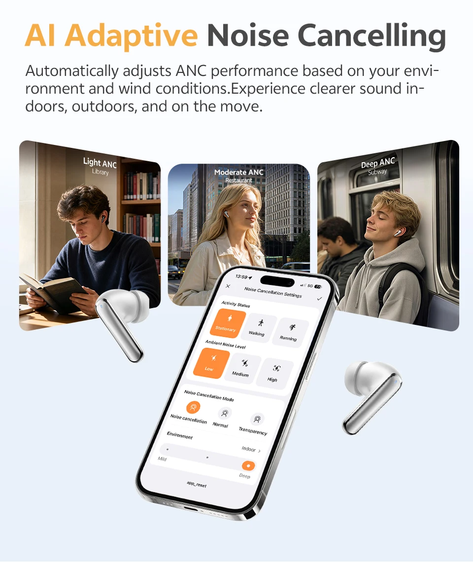 QCY HT21 Wireless Earphones Melobuds N65 -60dB AI Adaptive ANC Earbuds Bluetooth 6.0 LDAC Hi-Res Audio 8 Mics 50Hrs Headset