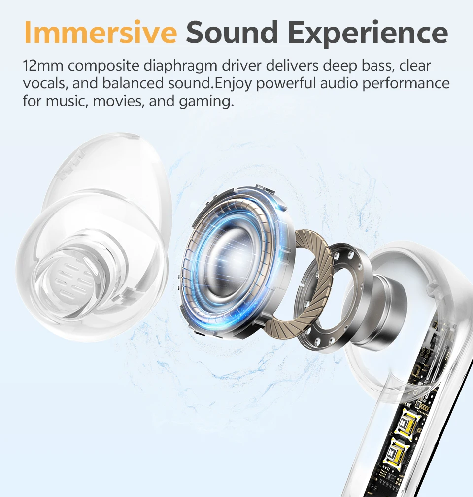 QCY HT21 Wireless Earphones Melobuds N65 -60dB AI Adaptive ANC Earbuds Bluetooth 6.0 LDAC Hi-Res Audio 8 Mics 50Hrs Headset