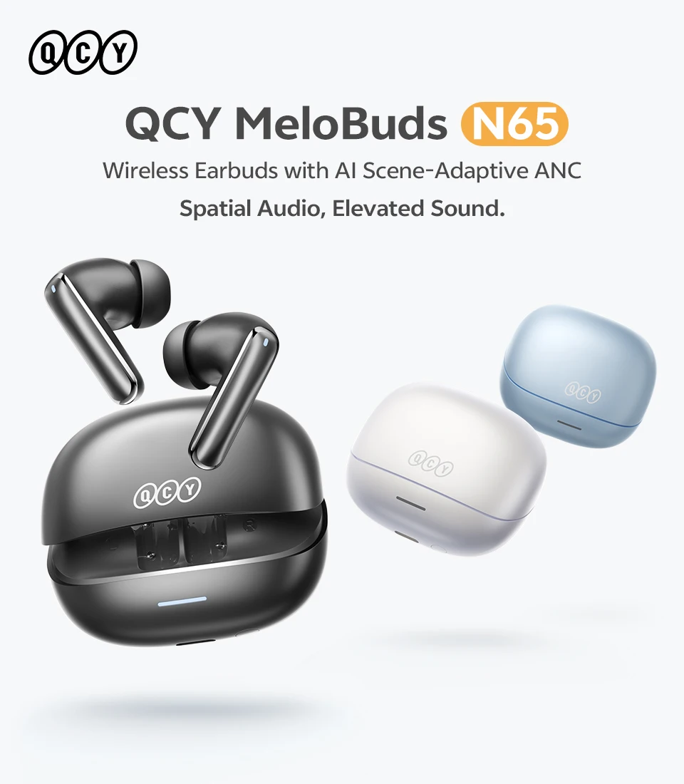QCY HT21 Wireless Earphones Melobuds N65 -60dB AI Adaptive ANC Earbuds Bluetooth 6.0 LDAC Hi-Res Audio 8 Mics 50Hrs Headset