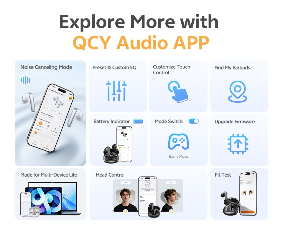 QCY HT21 Wireless Earphones Melobuds N65 -60dB AI Adaptive ANC Earbuds Bluetooth 6.0 LDAC Hi-Res Audio 8 Mics 50Hrs Headset