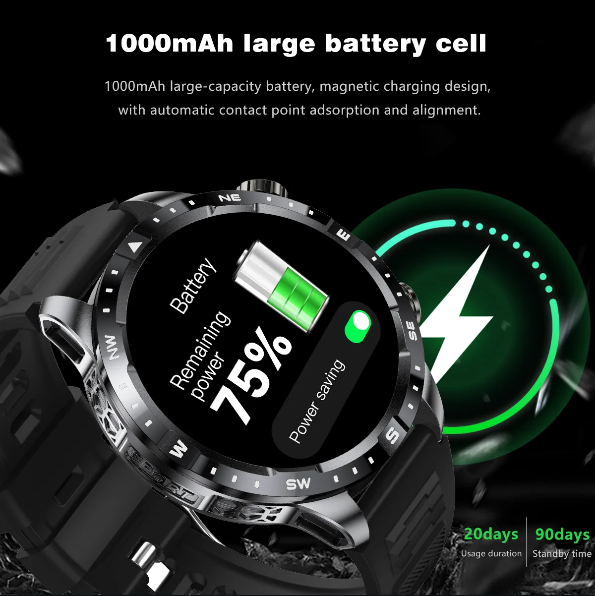 2026 New Military Grade GPS Smart Watch Dual-Band 1.7 AMOLED 10ATM Waterproof 1000mAh Large Battery Compass Altimeter Barometer