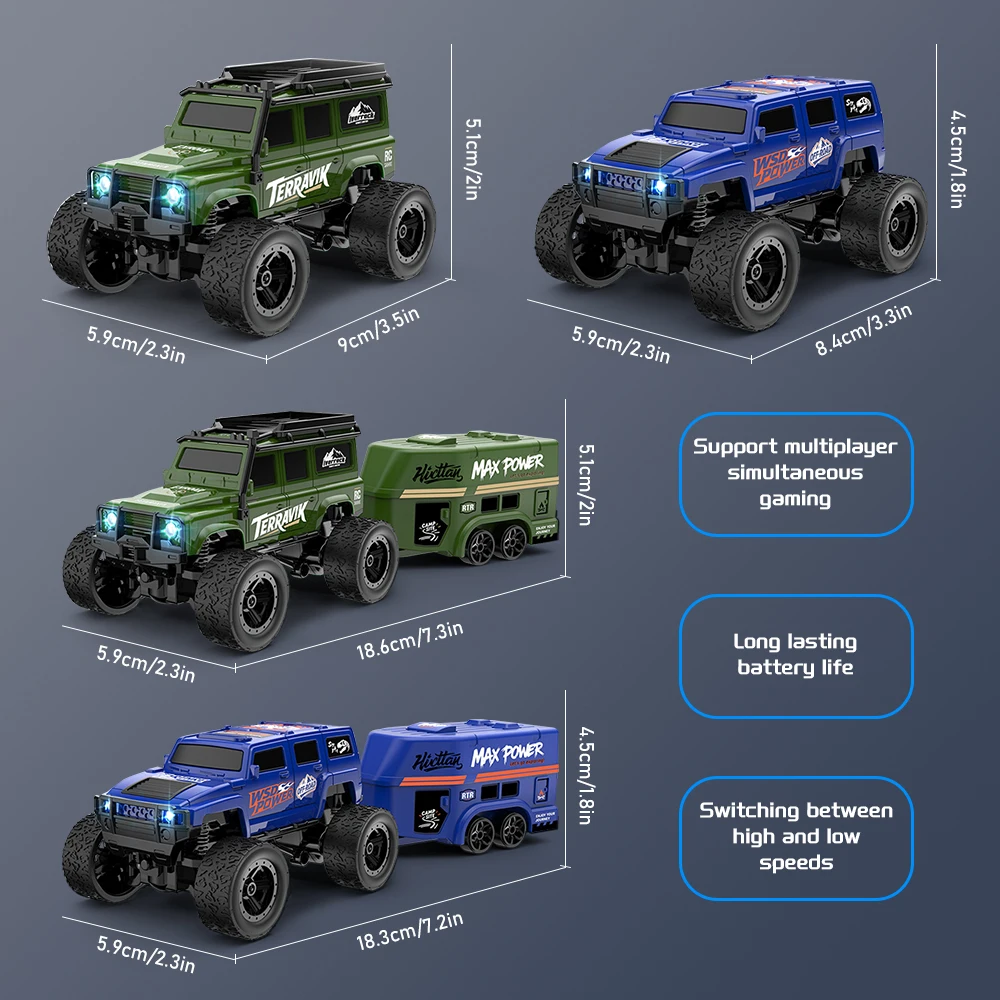 1:64 Remote Control Off-Road Vehicle 2.4G Mini Desktop Remote Control Toy Car-with Tow Box Children's Holiday Gift