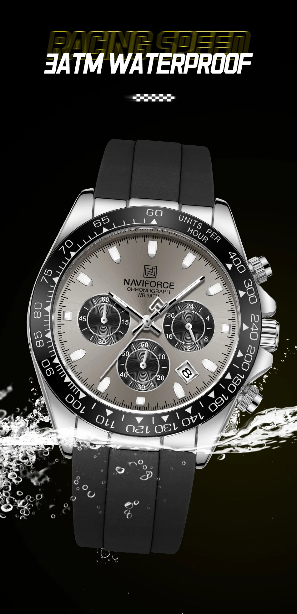 NAVIFORCE Casual Men's Watch Waterproof Sports Quartz Clock Silicone Strap Chronograph Luminous Wristwatches Relogio Masculino