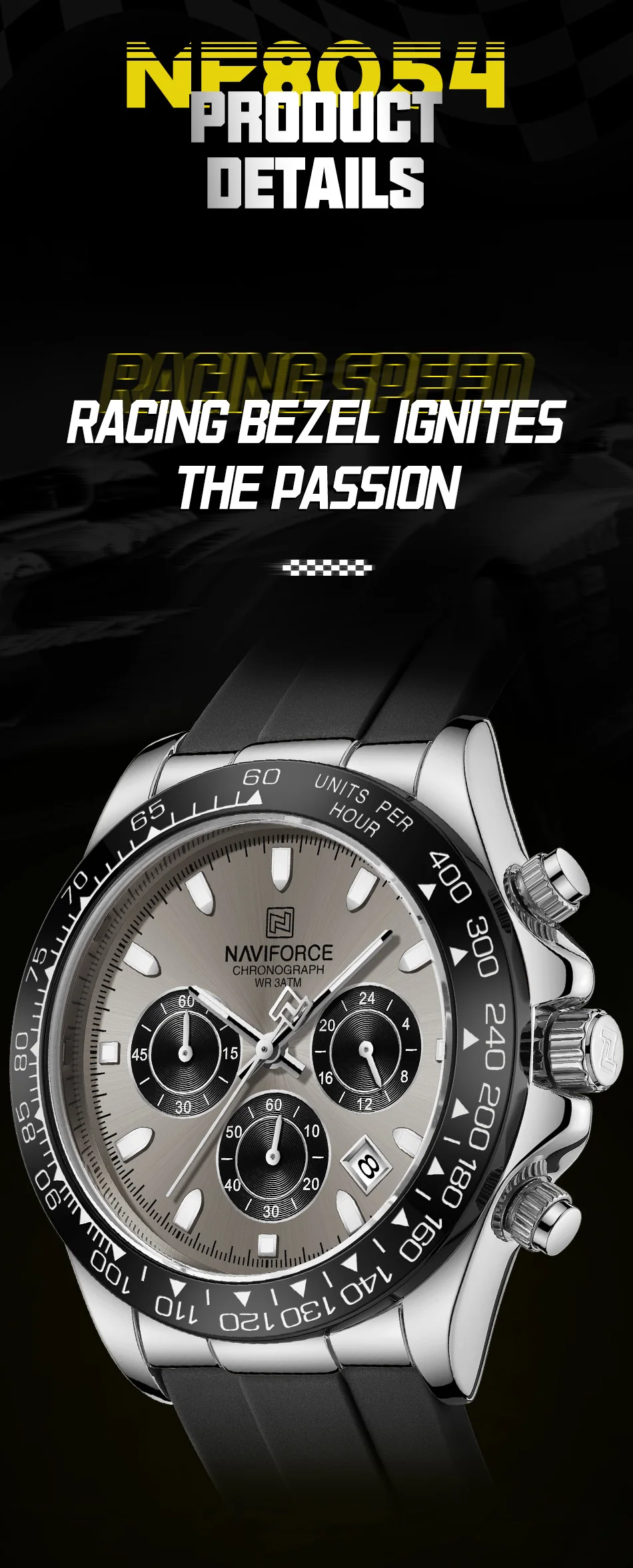 NAVIFORCE Casual Men's Watch Waterproof Sports Quartz Clock Silicone Strap Chronograph Luminous Wristwatches Relogio Masculino