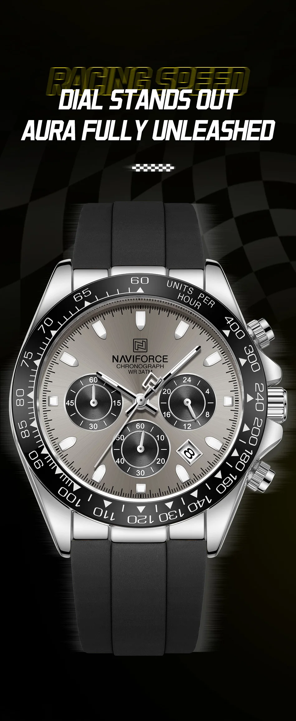 NAVIFORCE Casual Men's Watch Waterproof Sports Quartz Clock Silicone Strap Chronograph Luminous Wristwatches Relogio Masculino