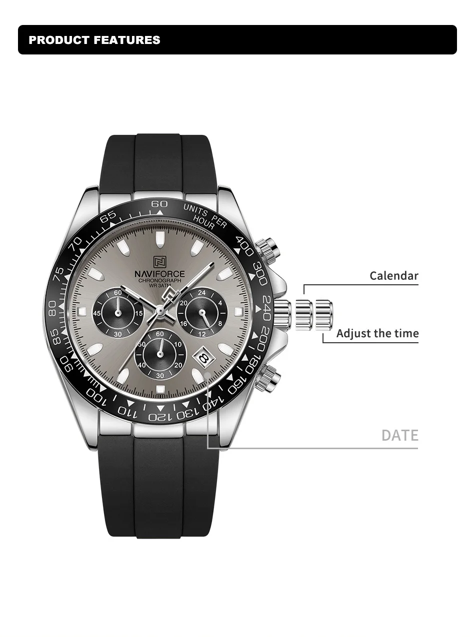 NAVIFORCE Casual Men's Watch Waterproof Sports Quartz Clock Silicone Strap Chronograph Luminous Wristwatches Relogio Masculino