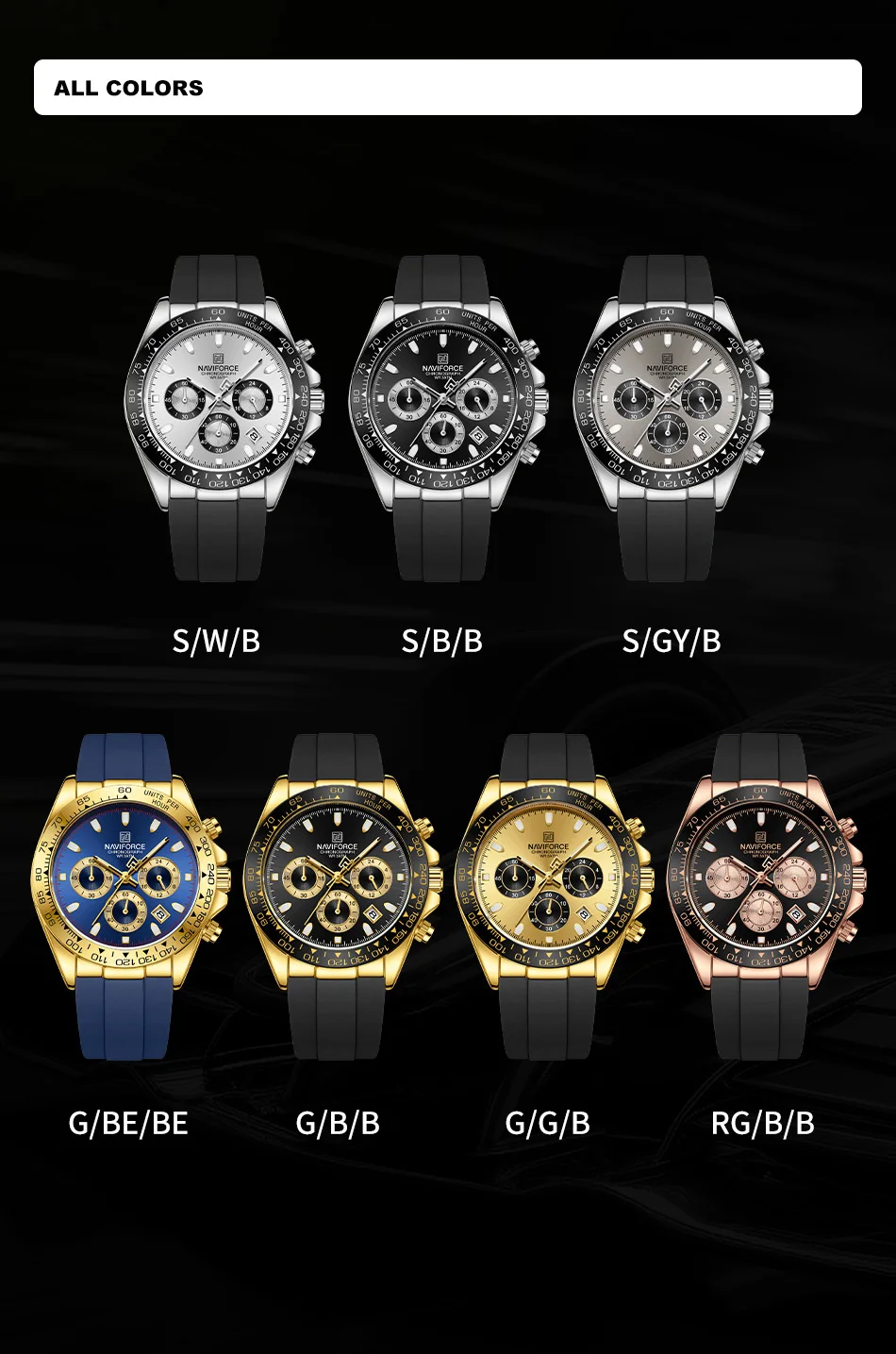 NAVIFORCE Casual Men's Watch Waterproof Sports Quartz Clock Silicone Strap Chronograph Luminous Wristwatches Relogio Masculino
