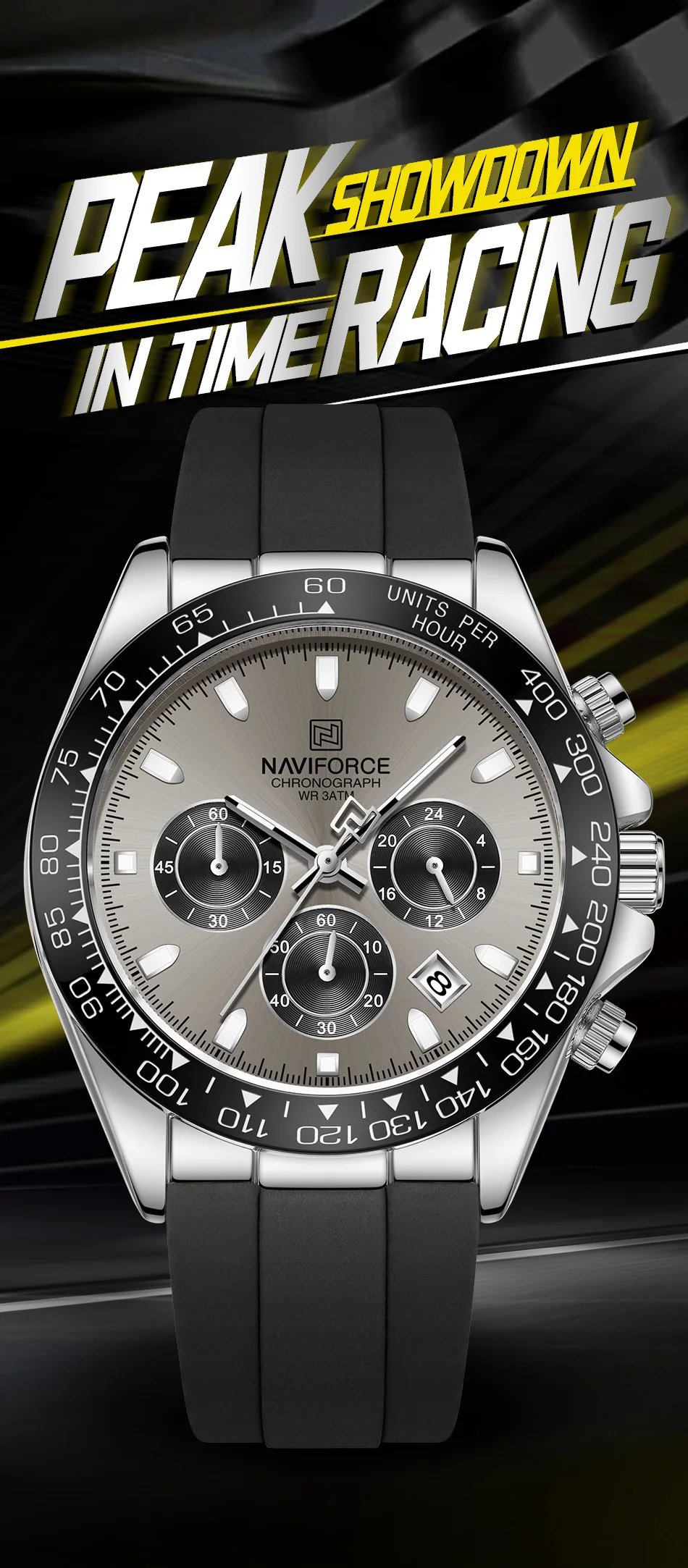 NAVIFORCE Casual Men's Watch Waterproof Sports Quartz Clock Silicone Strap Chronograph Luminous Wristwatches Relogio Masculino
