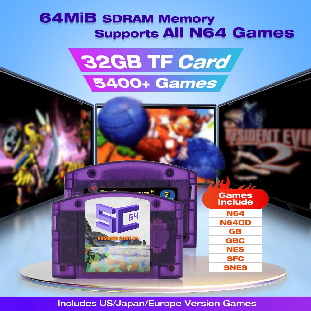 EPICJOY SummerCart 64 SC64 Open Source Game Card N64 with Built-in Emulator For N64 Console Gift 32GB TF Card 5400 Games