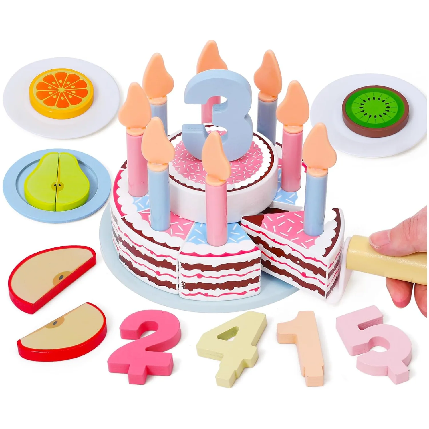 Wooden Kids Kitchen Toys Simulation Birthday Cake Toy Pretend Play Cutting Food Game Children Role Play Toy Gifts for Boy Girl