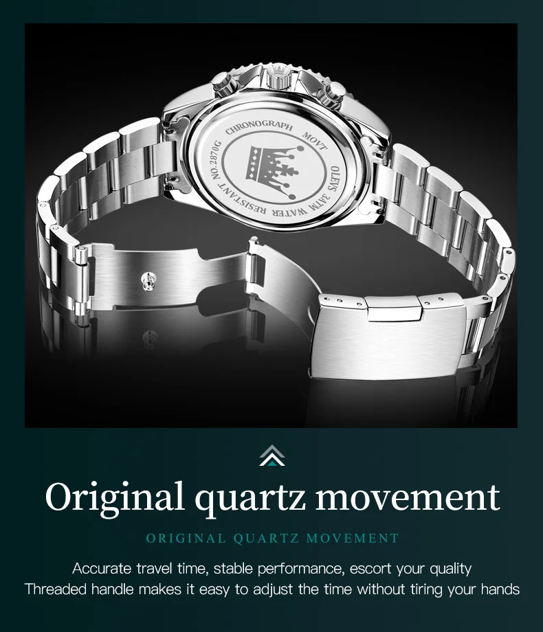 OLEVS 2870 Men's Watches Moon Phase Steel Calendar Chronograph Original Quartz Watch Big Rota Dial Luxury Sports Wristwatches