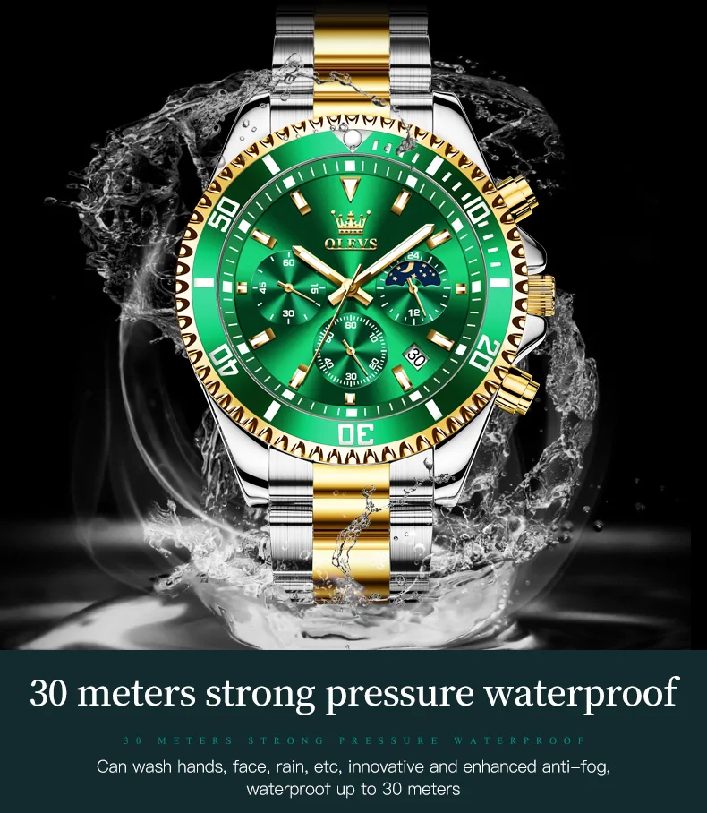 OLEVS 2870 Men's Watches Moon Phase Steel Calendar Chronograph Original Quartz Watch Big Rota Dial Luxury Sports Wristwatches