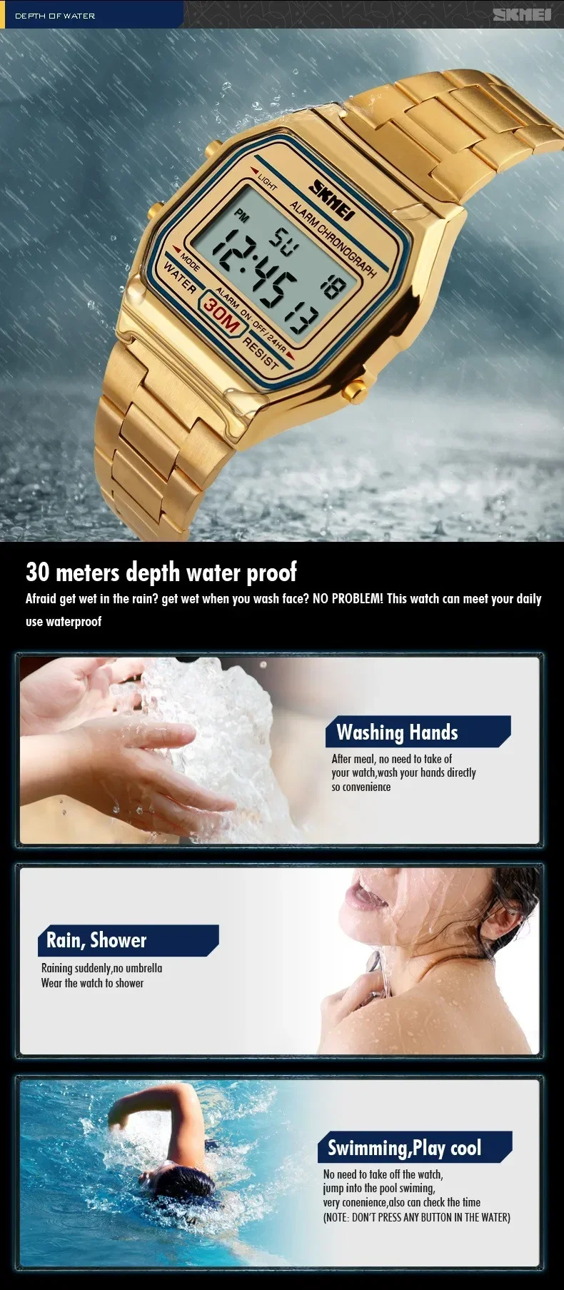 SKMEI 1123 Digital Sports Watch for Men Luxury Stainless Steel Electron Waterproof Mens Wristwatches Clock 1328 Reloj Hombre
