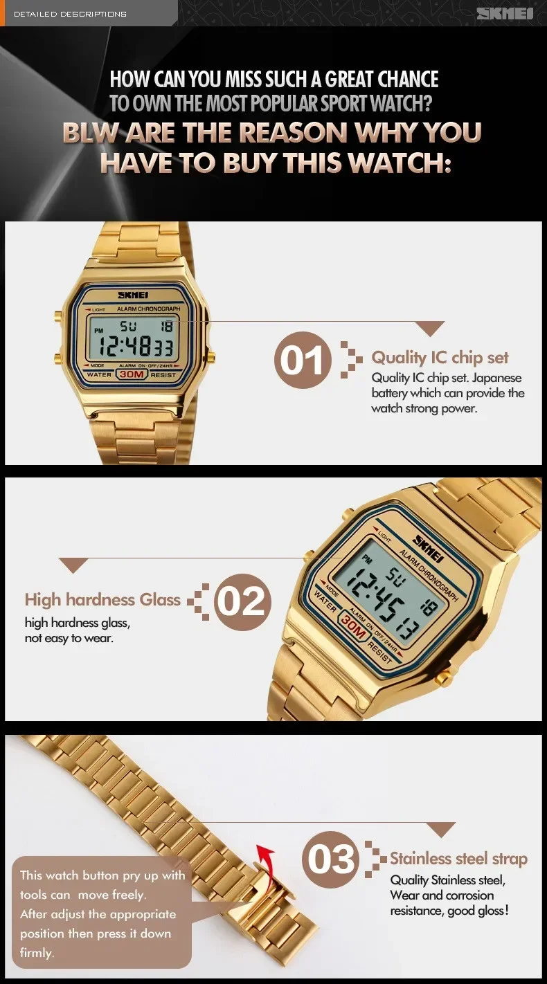 SKMEI 1123 Digital Sports Watch for Men Luxury Stainless Steel Electron Waterproof Mens Wristwatches Clock 1328 Reloj Hombre