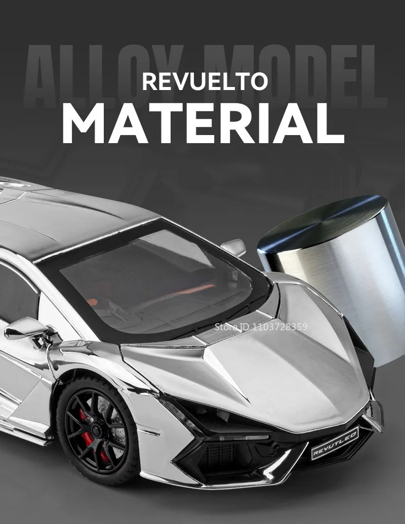 1:24 Scale REVUELTO Miniature Model Toy Sports Cars Alloy Diecast Supercars Sound Light Doors Opened Pull Back for Kids Gifts
