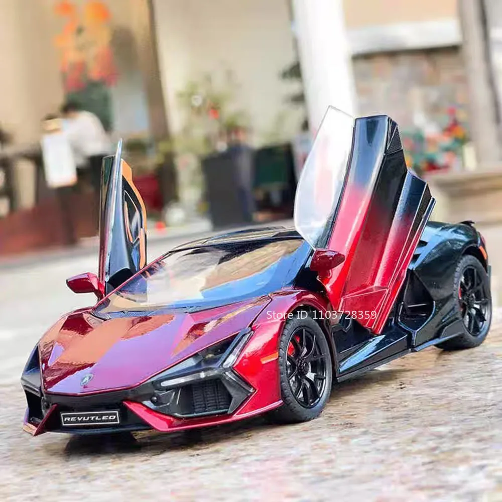 1:24 Scale REVUELTO Miniature Model Toy Sports Cars Alloy Diecast Supercars Sound Light Doors Opened Pull Back for Kids Gifts