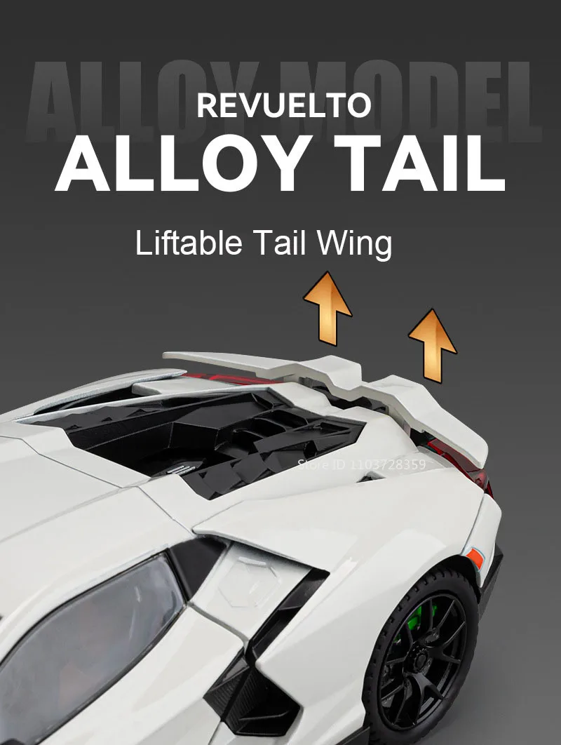 1:24 Scale REVUELTO Miniature Model Toy Sports Cars Alloy Diecast Supercars Sound Light Doors Opened Pull Back for Kids Gifts