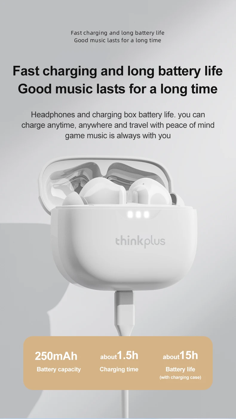 Lenovo Earphones TWS Wireless Bluetooth 5.3 Earbuds HiFi Stereo Noise Reduction Headphones Touch Control HD Call with Mic New