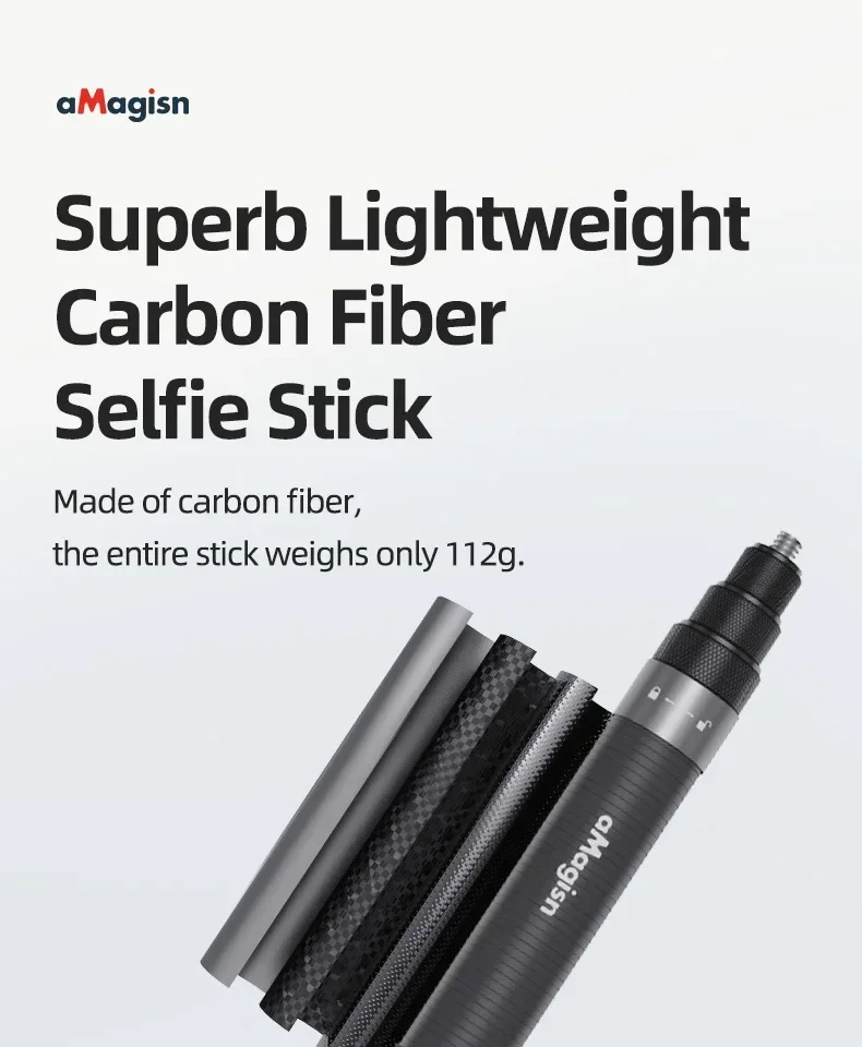 aMagisn 1.2M/3M Invisible Selfie Stick Freely Retractable Carbon Fiber Extended For Gopro Max / Insta360 X3 X4 X5 Accessories