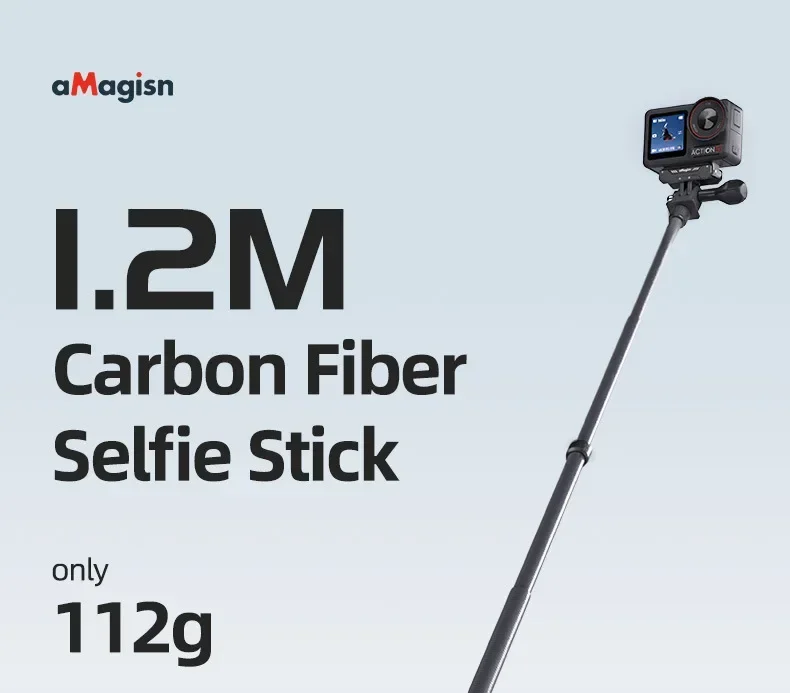 aMagisn 1.2M/3M Invisible Selfie Stick Freely Retractable Carbon Fiber Extended For Gopro Max / Insta360 X3 X4 X5 Accessories