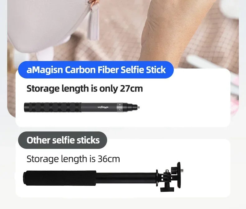 aMagisn 1.2M/3M Invisible Selfie Stick Freely Retractable Carbon Fiber Extended For Gopro Max / Insta360 X3 X4 X5 Accessories