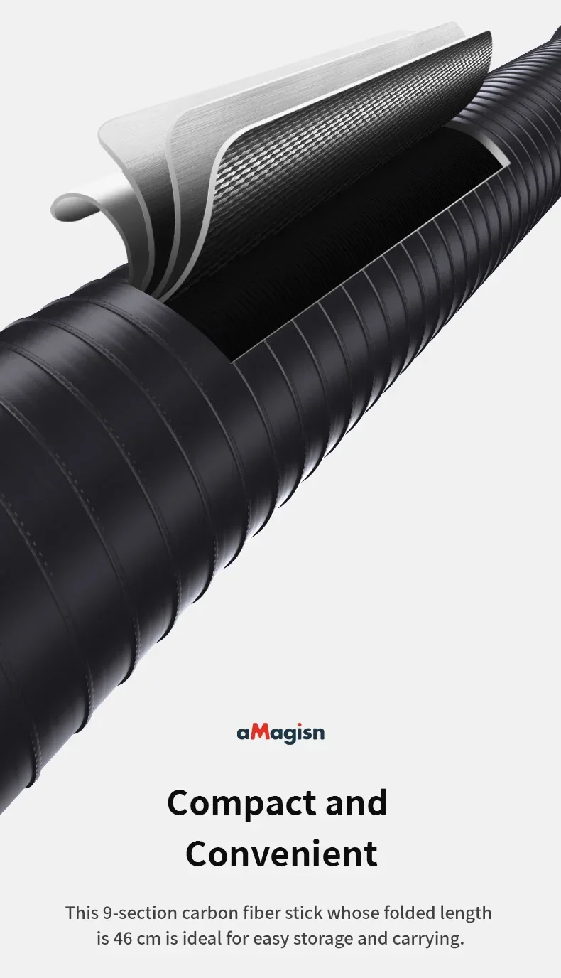 aMagisn 1.2M/3M Invisible Selfie Stick Freely Retractable Carbon Fiber Extended For Gopro Max / Insta360 X3 X4 X5 Accessories