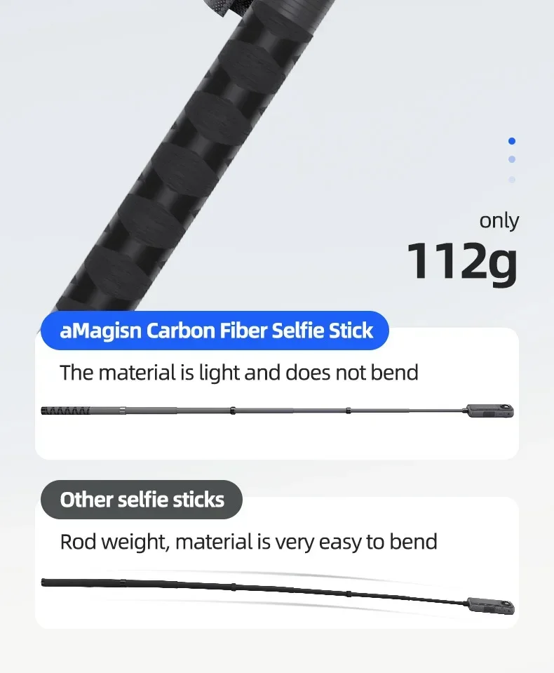 aMagisn 1.2M/3M Invisible Selfie Stick Freely Retractable Carbon Fiber Extended For Gopro Max / Insta360 X3 X4 X5 Accessories