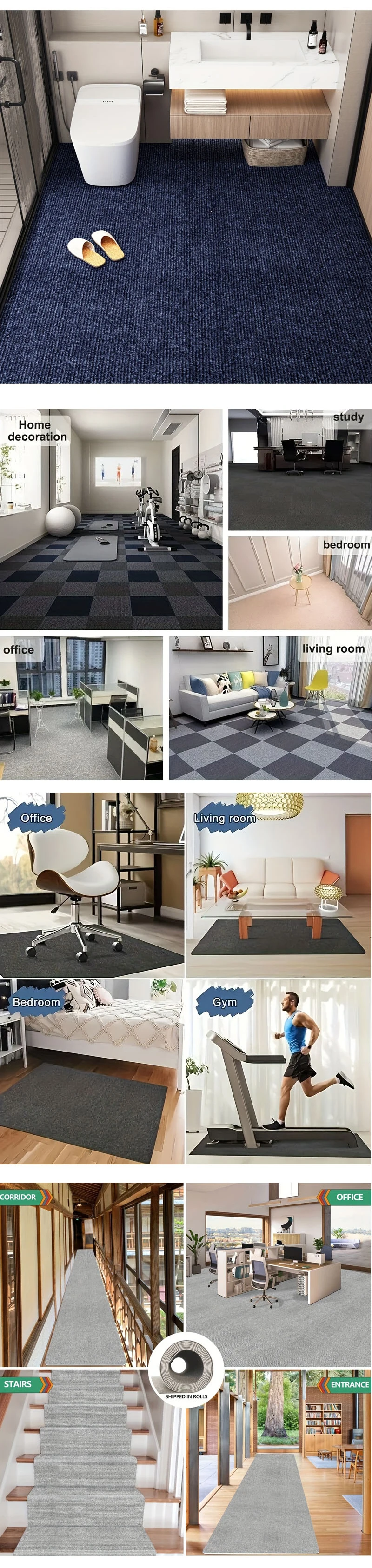 50cmX2m Kitchens Bedroom Rug Water Uptake Home Decor Self-adhesive Room Decoration Bathroom Rugs Solid Color Carpet Living Room