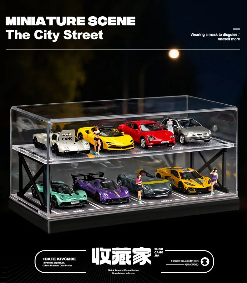 Collector 1:64 Scale Two-Story Parking Garage Diorama – Snap-Fit Assembly with Dust-Proof Cover & LED Lights, Storage Display