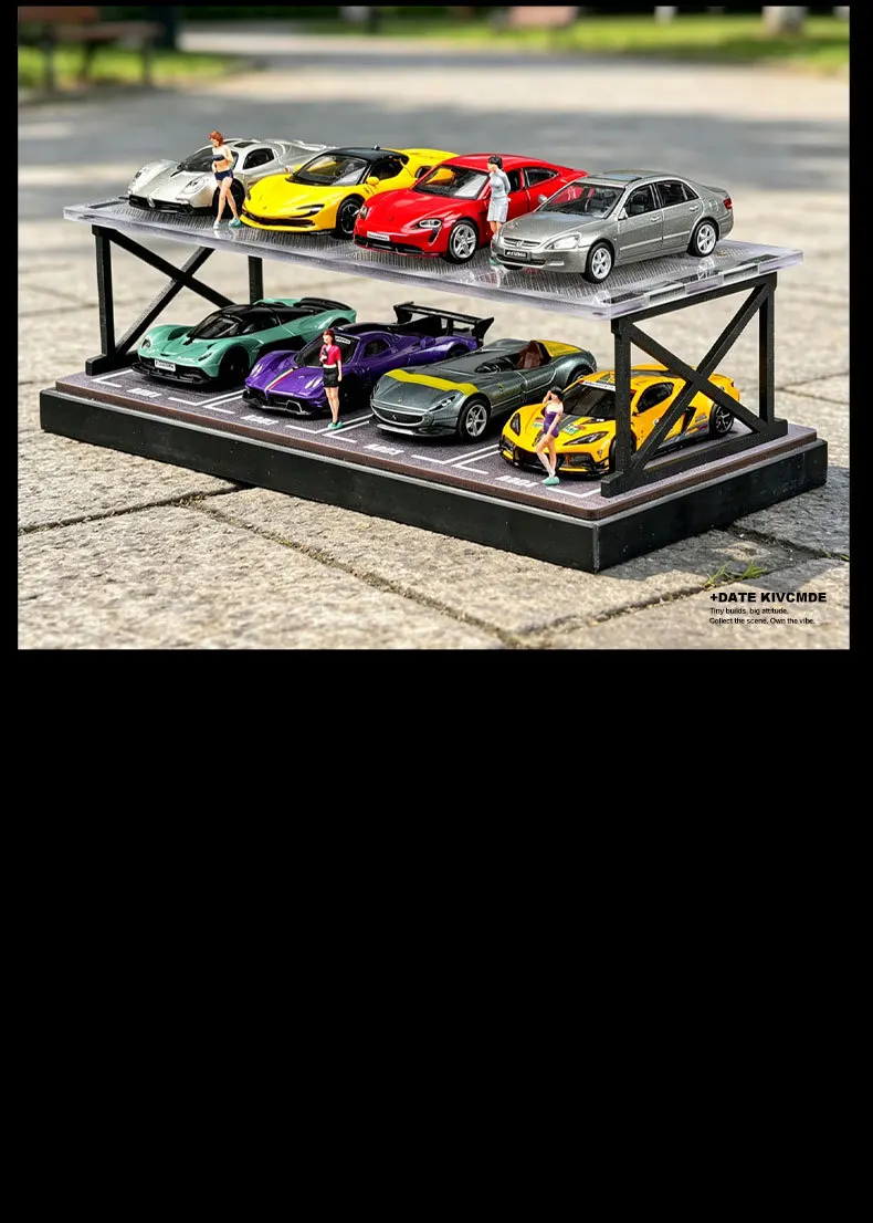 Collector 1:64 Scale Two-Story Parking Garage Diorama – Snap-Fit Assembly with Dust-Proof Cover & LED Lights, Storage Display
