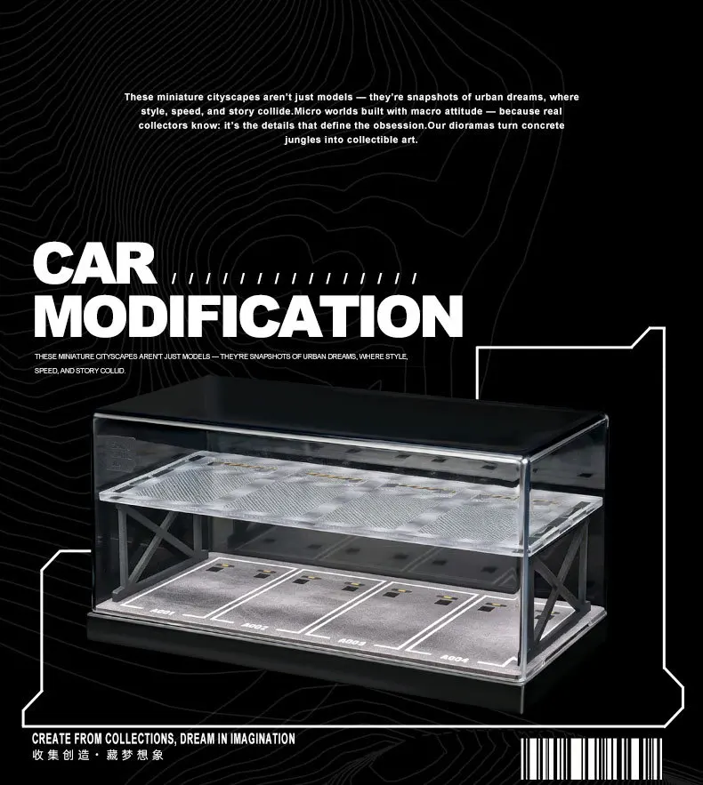 Collector 1:64 Scale Two-Story Parking Garage Diorama – Snap-Fit Assembly with Dust-Proof Cover & LED Lights, Storage Display