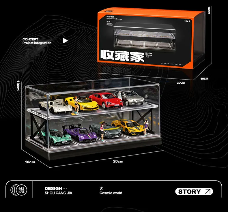 Collector 1:64 Scale Two-Story Parking Garage Diorama – Snap-Fit Assembly with Dust-Proof Cover & LED Lights, Storage Display