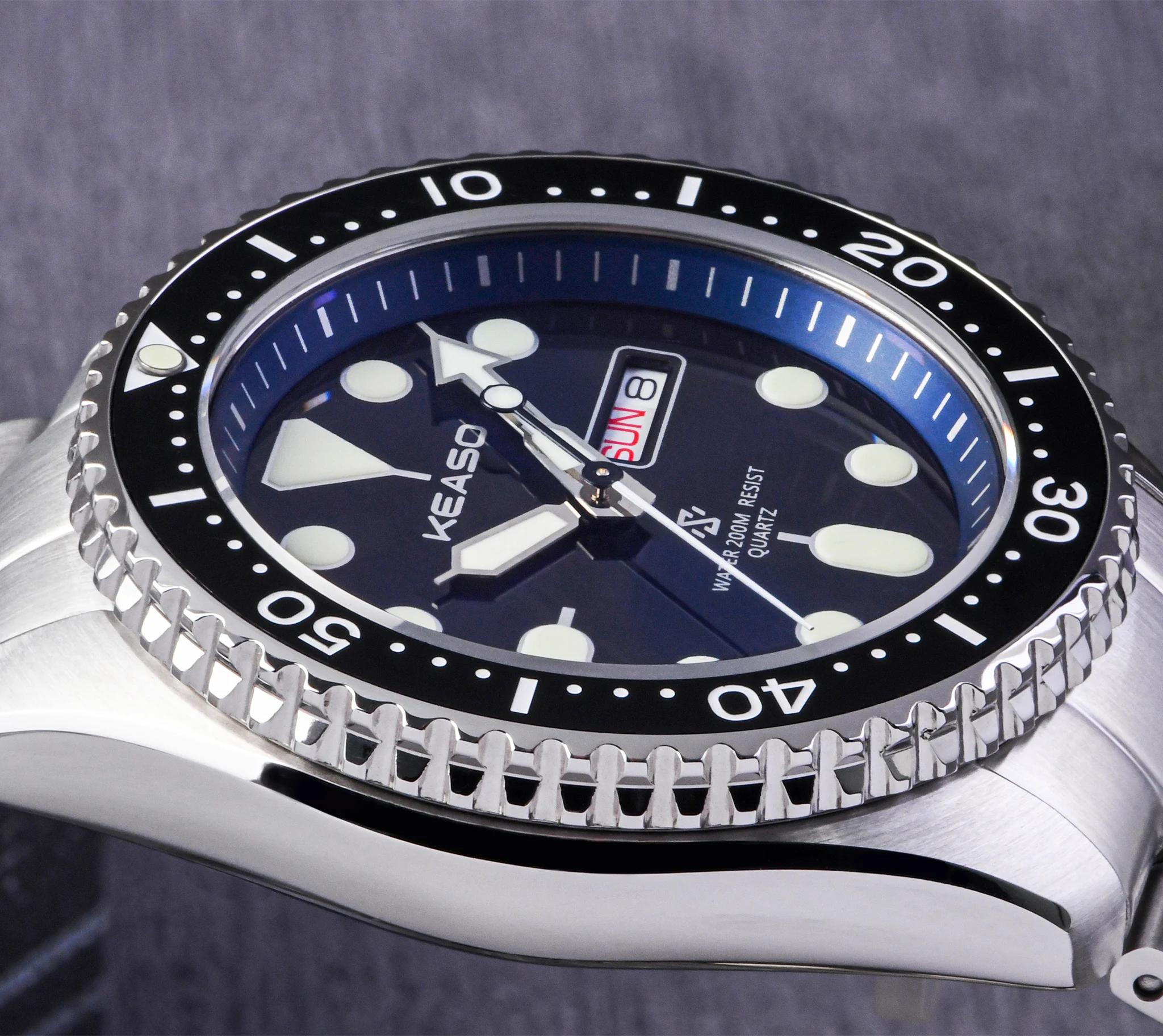 KEASO Top Mens Dive Watch MIYOTA 2035 Quartz Movement C3 Super Luminous Sports 316L Solid Steel 200M Waterproof Sapphire Watch
