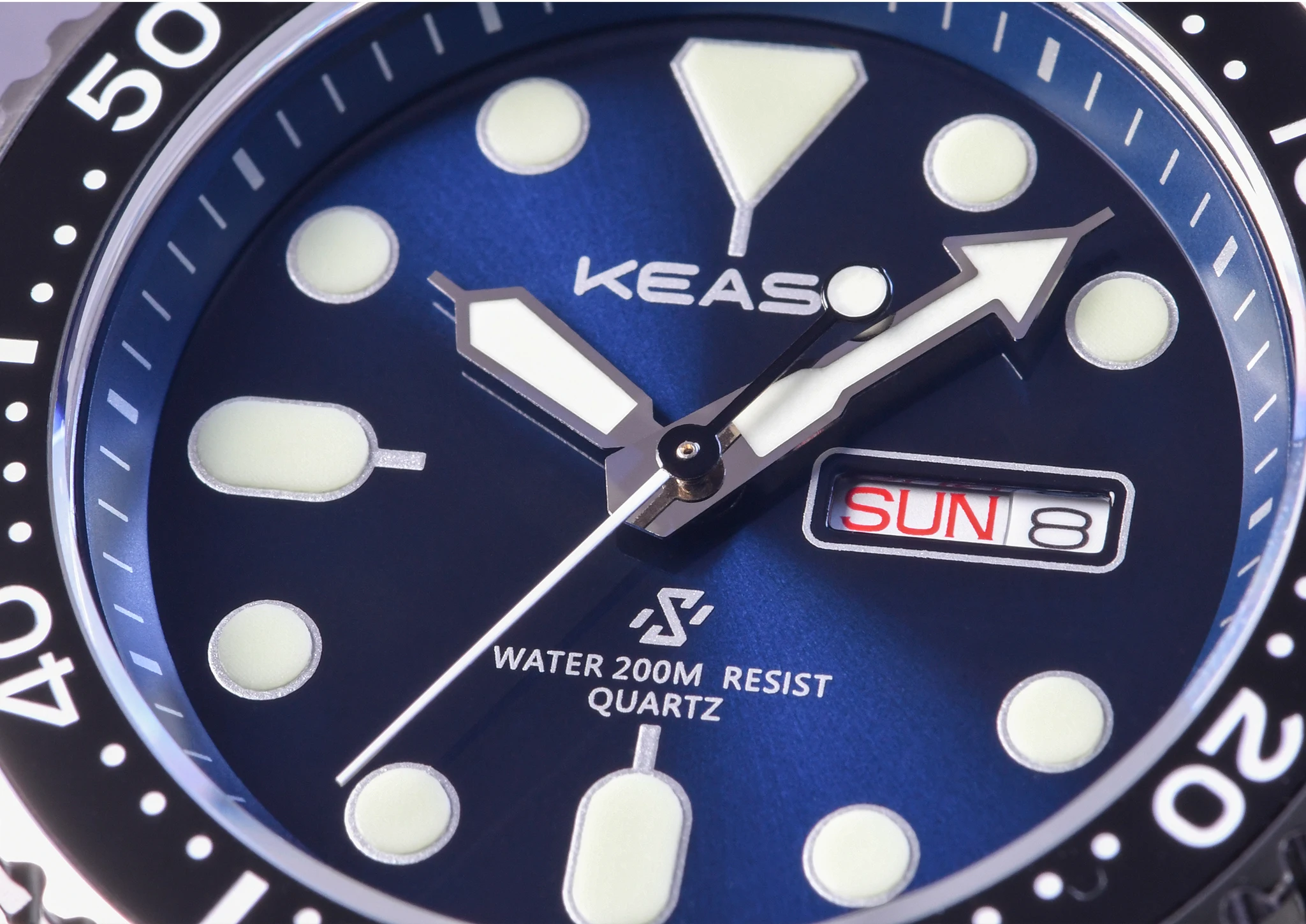 KEASO Top Mens Dive Watch MIYOTA 2035 Quartz Movement C3 Super Luminous Sports 316L Solid Steel 200M Waterproof Sapphire Watch