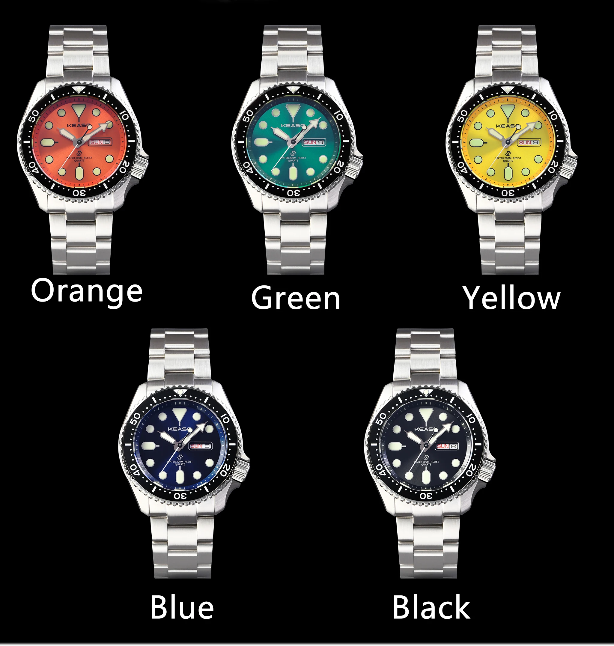 KEASO Top Mens Dive Watch MIYOTA 2035 Quartz Movement C3 Super Luminous Sports 316L Solid Steel 200M Waterproof Sapphire Watch