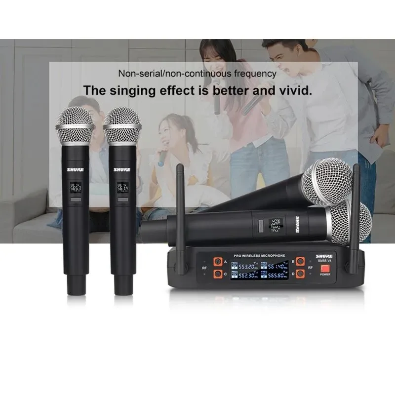 Original Shure SM58-V4 (1 Drag 4) Live Vocal Microphone Professional UHF Dynamic SHURE SM58 4-in-1 Wireless Microphone Set